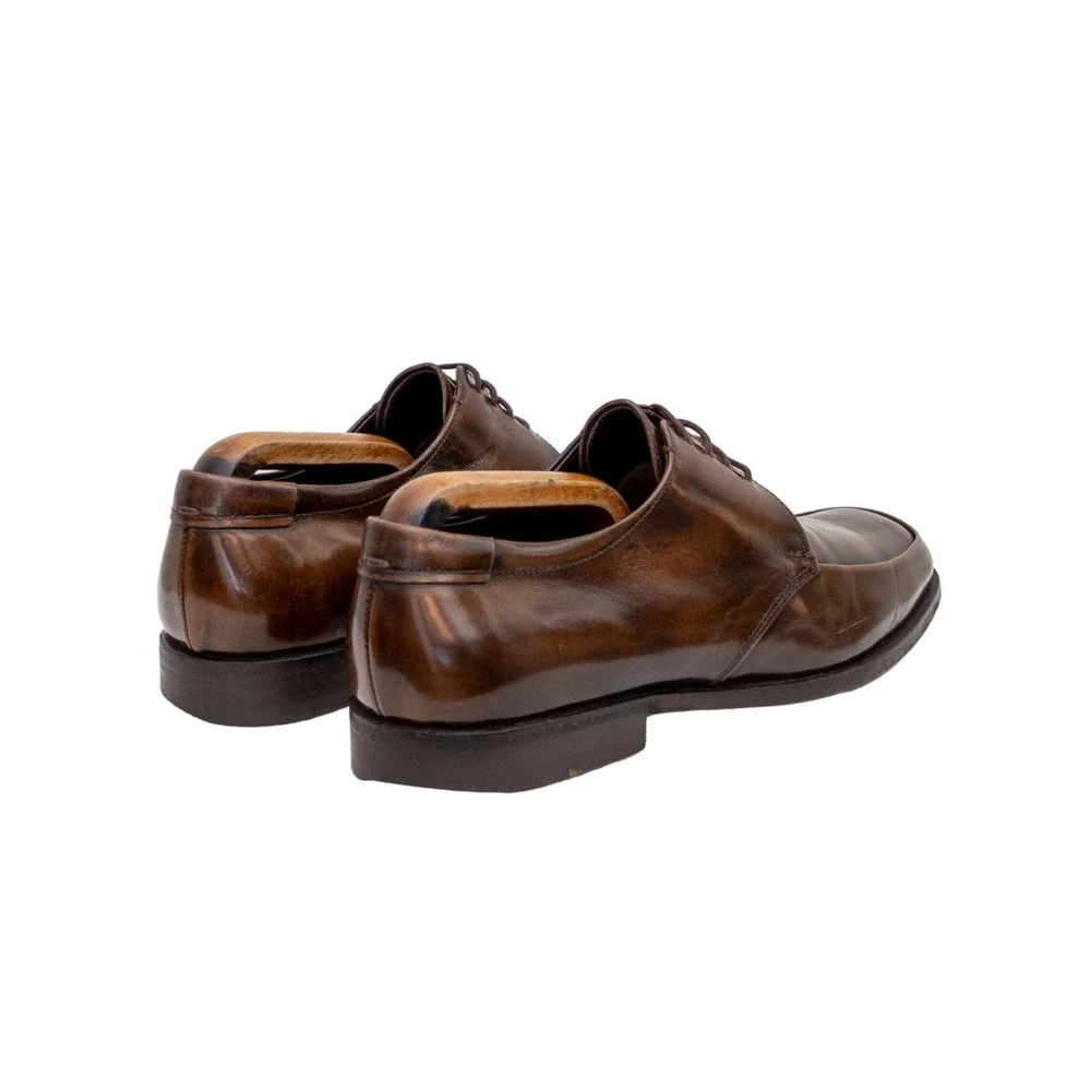 PRADA Brown Polished Leather Square Toe Derby Dress Shoes US 8 UK 7
